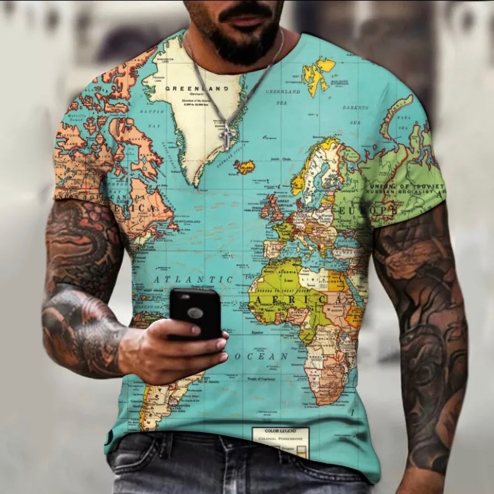 Men’s / Unisex 3 D world map stretchy Tee